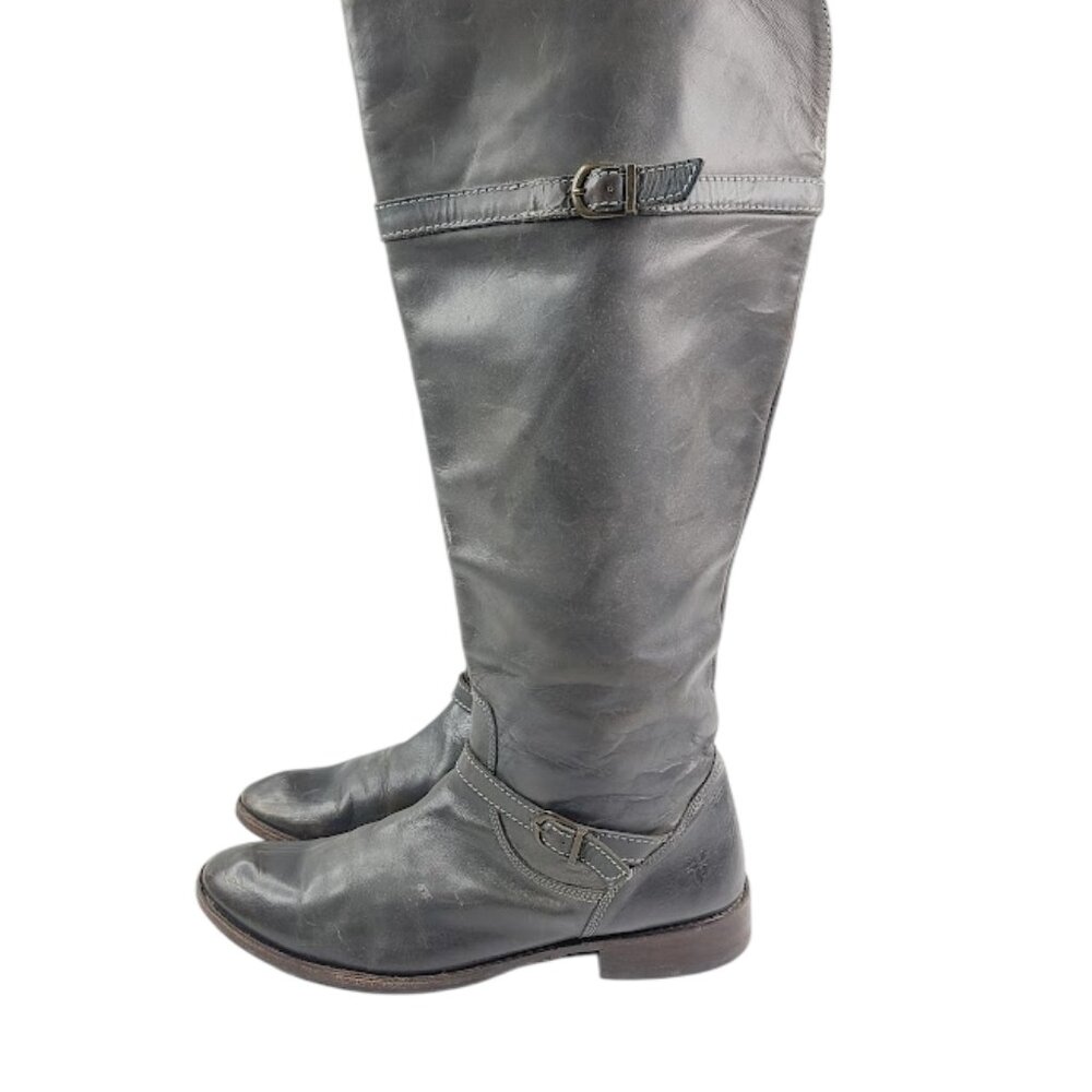 Frye Women's Gray Philip Leather Knee-High Wide Classic Riding Boot Size 9